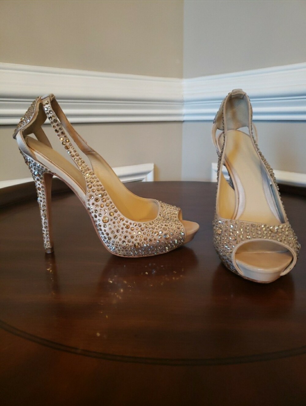 Alexander McQueen Crystal Embellished Open-Toe High Heel Sandals - Champagne